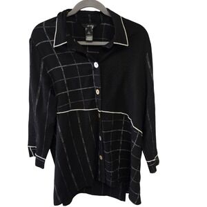 Ali Miles Black Plaid Textured Button Down Shirt Women's Size L